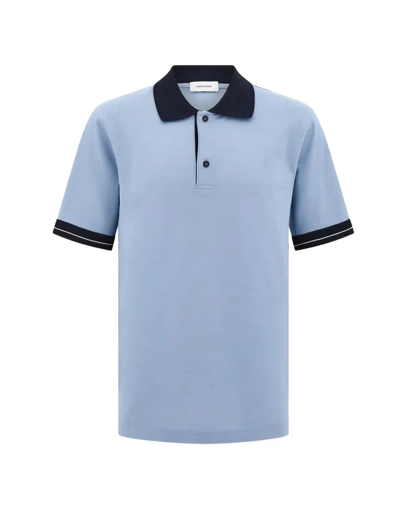 Ferragamo Contrast-collar Piqué Polo Shirt Blue