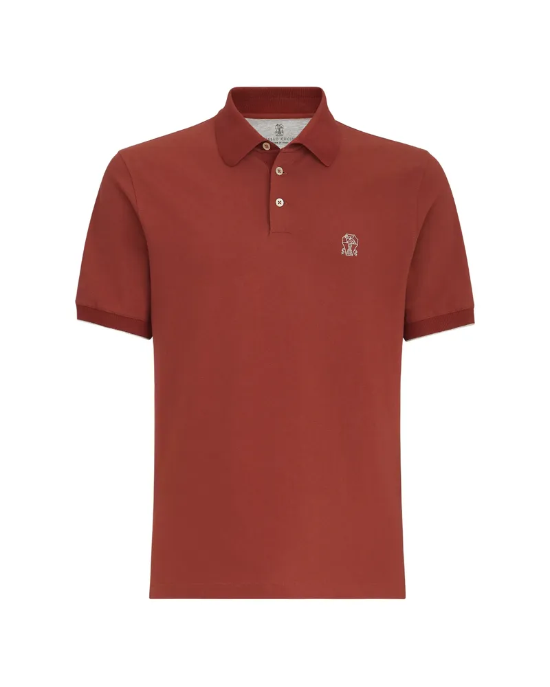 Brunello Cucinelli Cotton-piqué Polo Shirt With Logo Orange