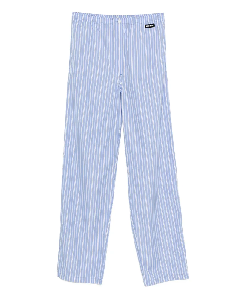 Miu Miu Striped Cotton Trousers Blue