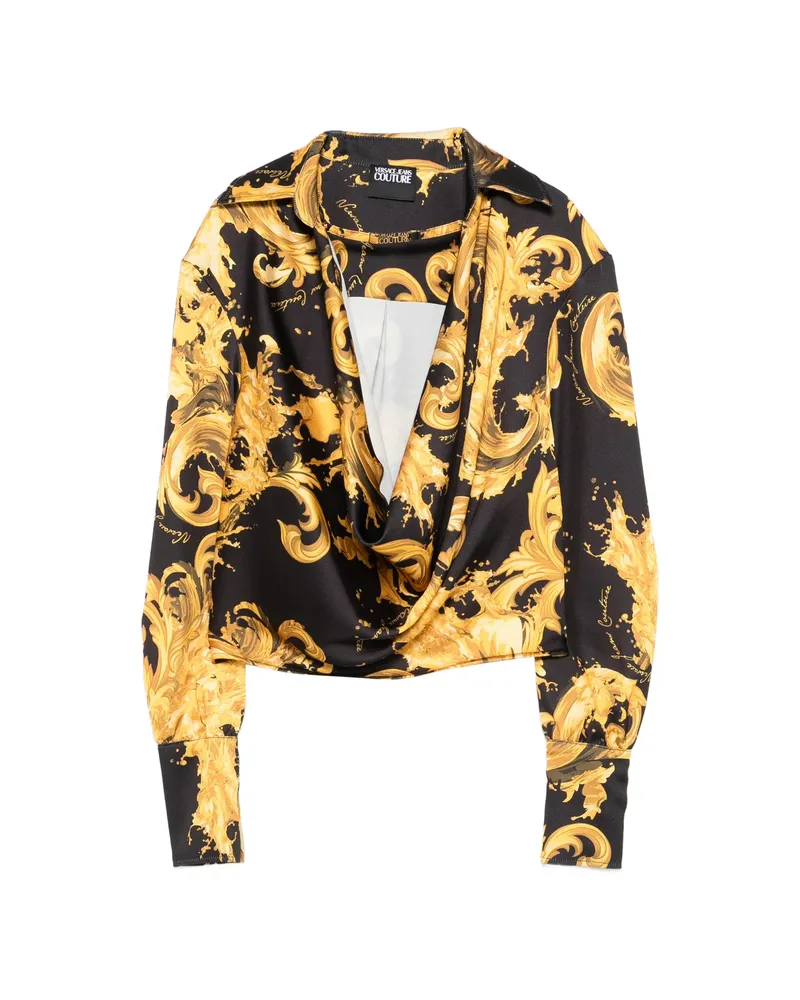 Versace Jeans Cowl-neck Baroque-print Blouse Black