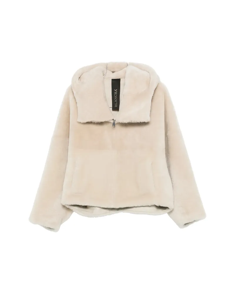 BLANCHA Hooded Shearling Jacket Neutrals