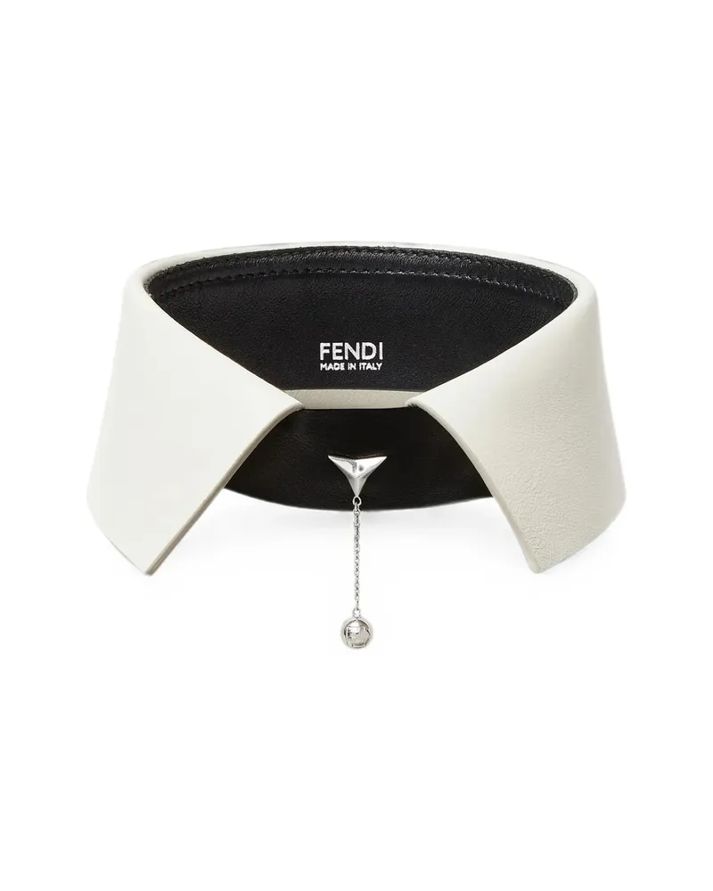 Fendi Logo-pendant Leather Collar White