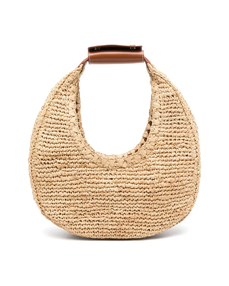 STAUD Moon Raffia Tote Bag Neutrals