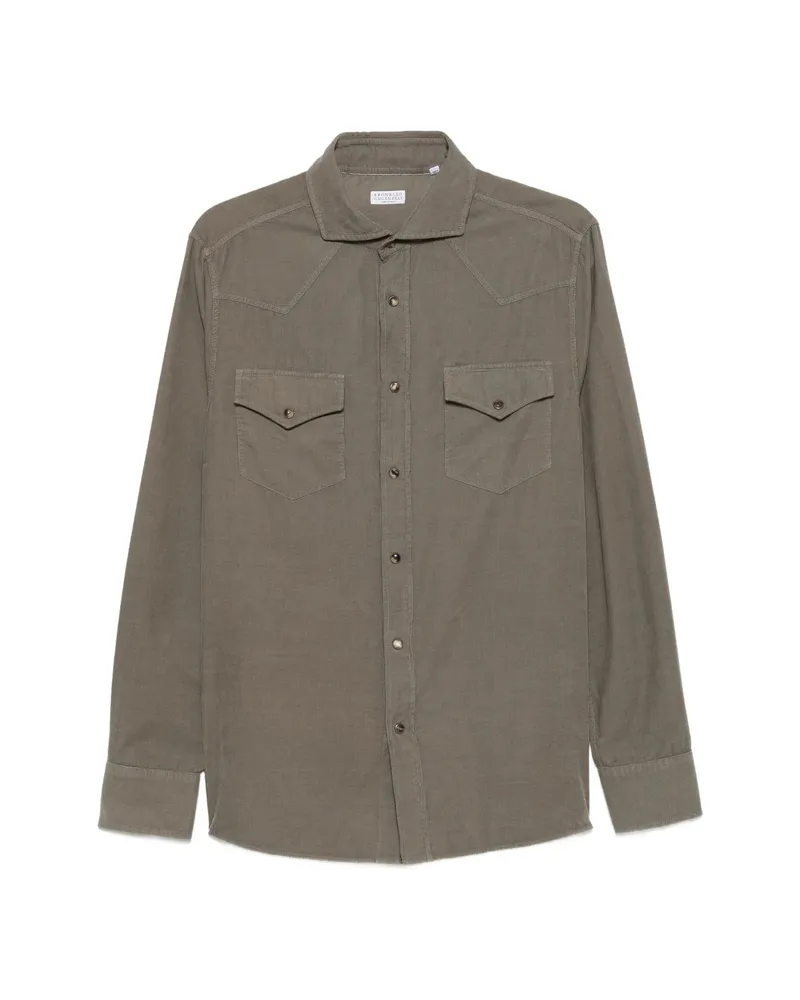 Brunello Cucinelli Corduroy Western-style Shirt Green