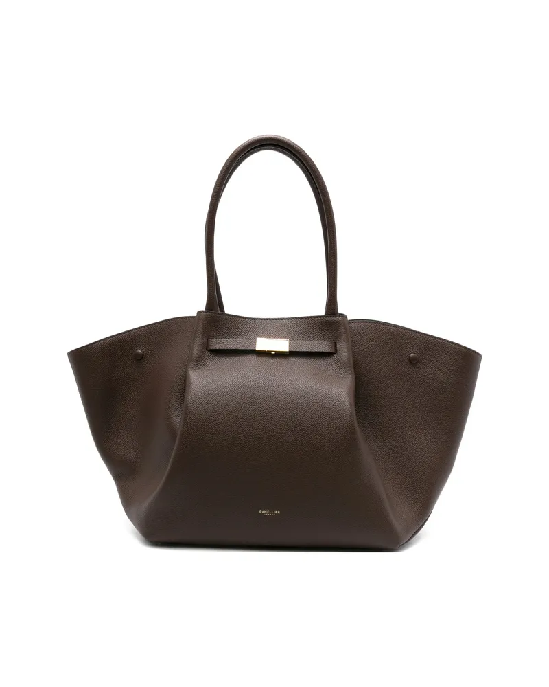 DeMELLIER New York Buckle Leather Tote Bag Brown