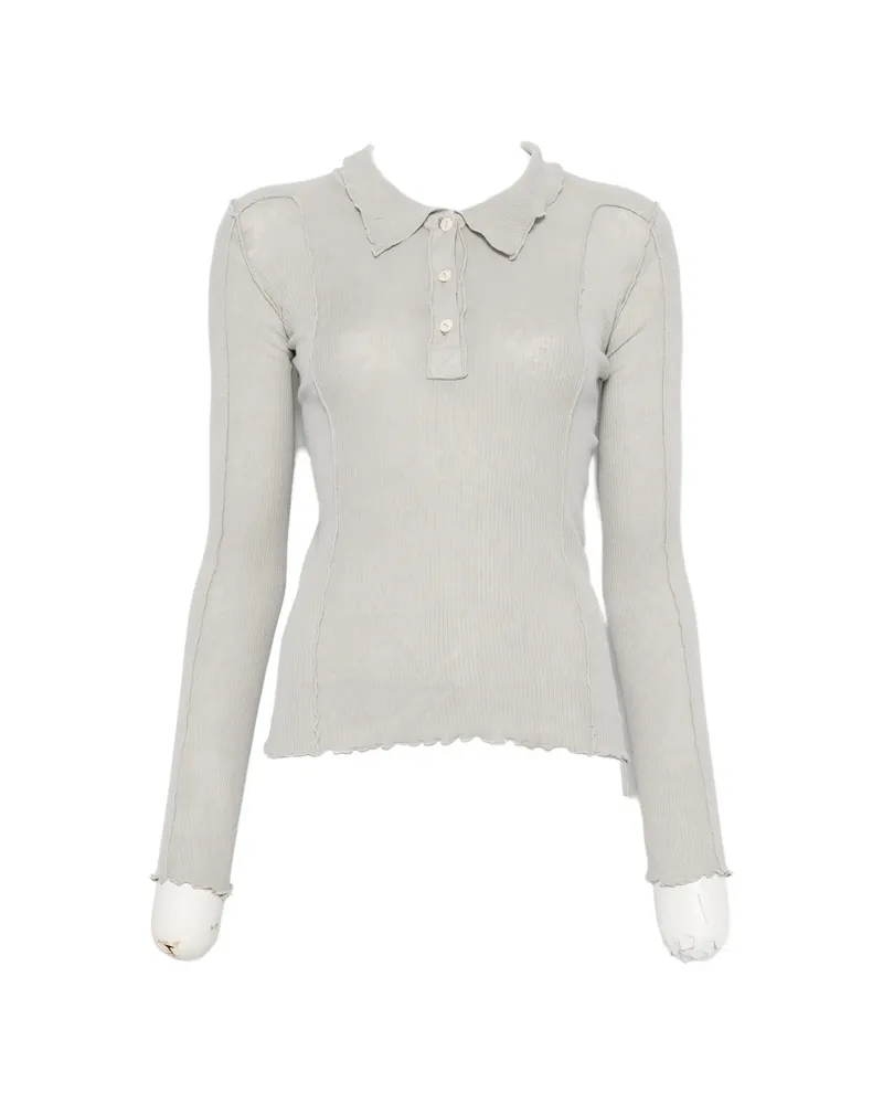 Baserange Omato Ribbed-knit Polo-collar Top Grey