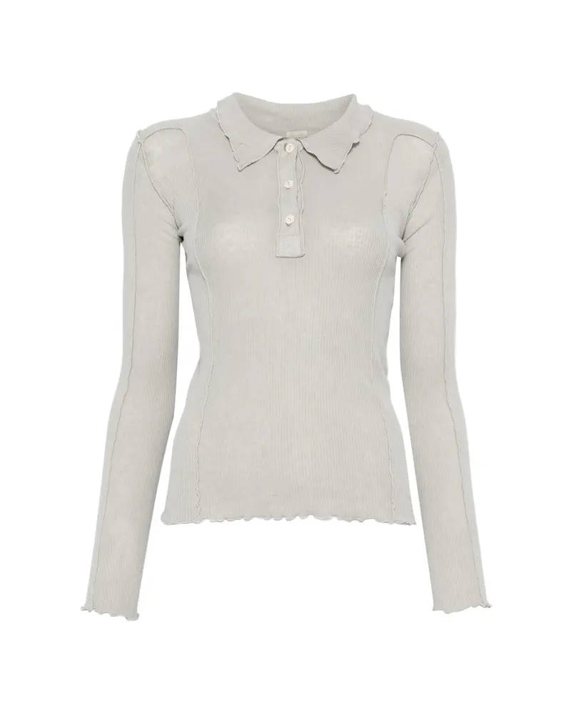 Baserange Omato Ribbed-knit Polo-collar Top Grey