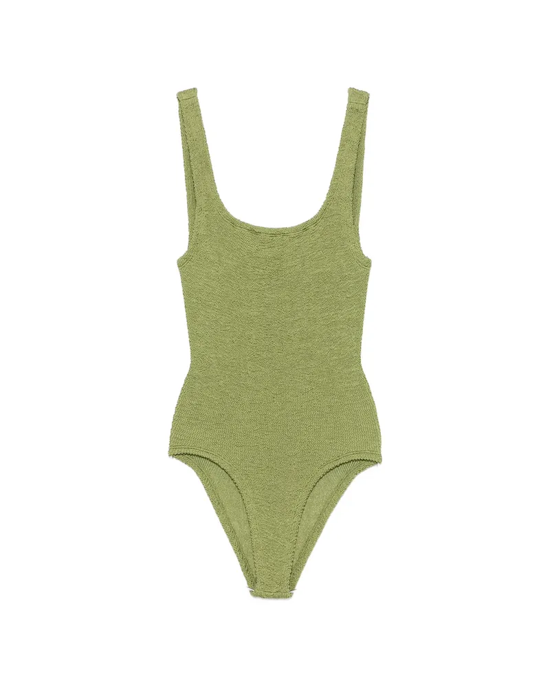 Hunza G Crinkle-effect Square-neck Swimsuit Green