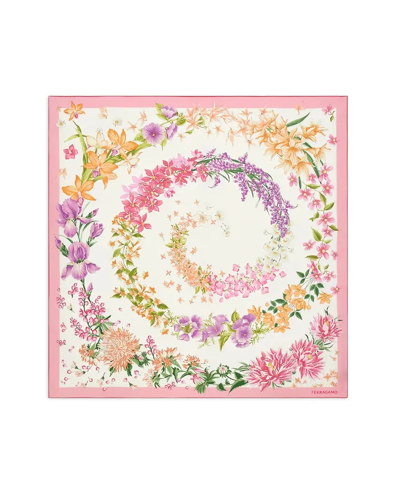 Ferragamo Floral-print Silk Scarf Pink