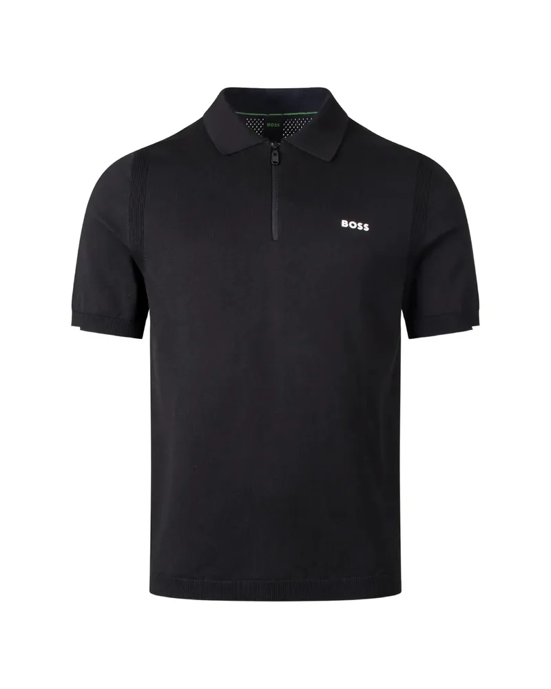 HUGO BOSS Logo-print Quarter-zip T-shirt Black
