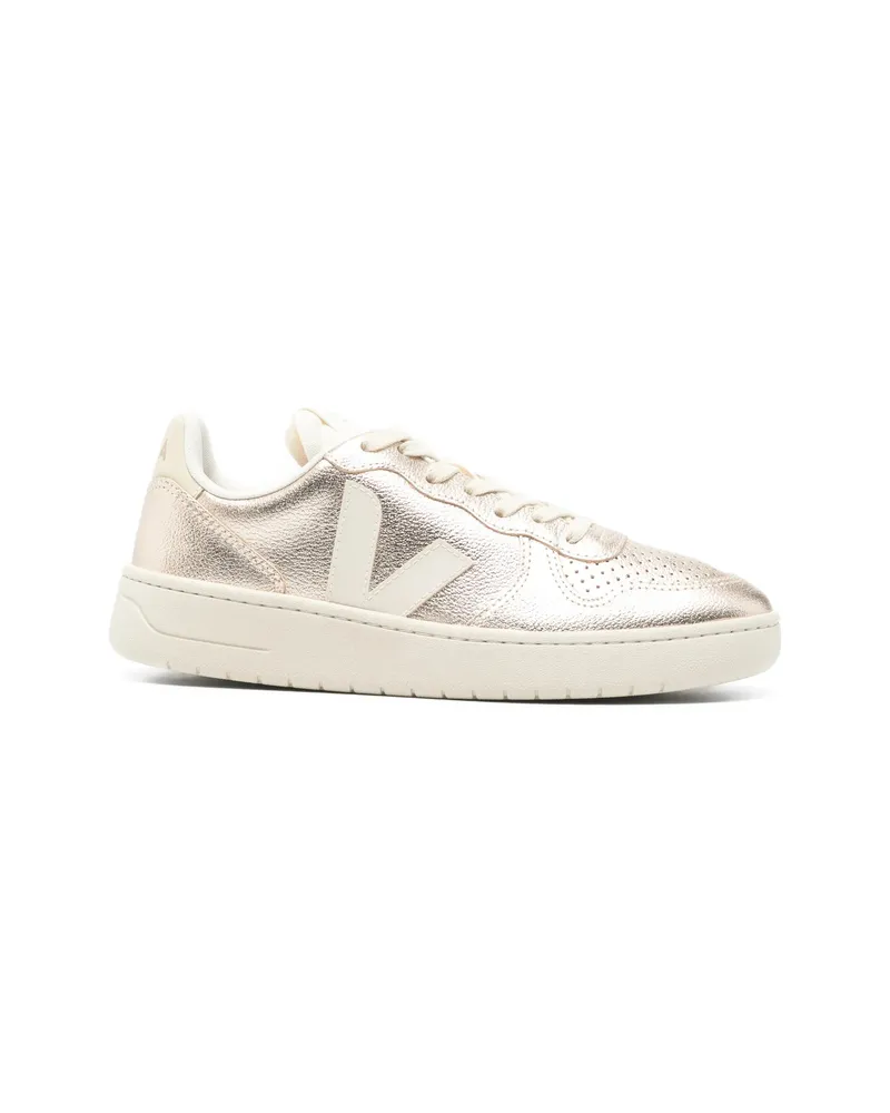 VEJA V-10 Perforated-toe Sneakers Gold