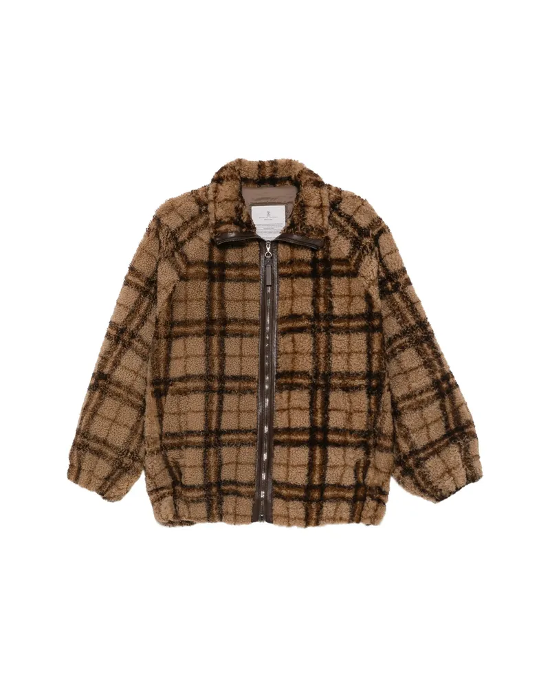 Brunello Cucinelli Check-pattern Shearling Jacket Brown