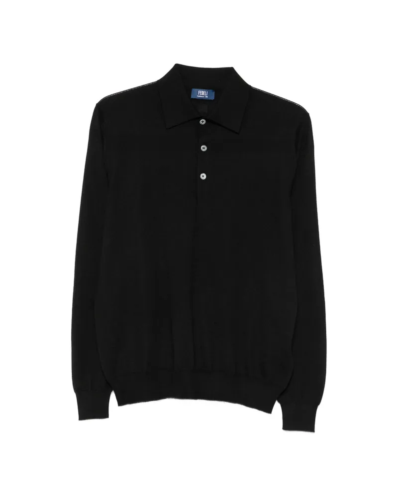 Fedeli Long-sleeve Polo Sweater Black
