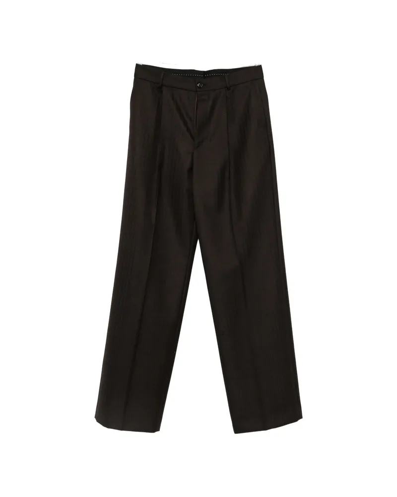 Dries van Noten Herringbone-pattern Wide-leg Trousers Brown