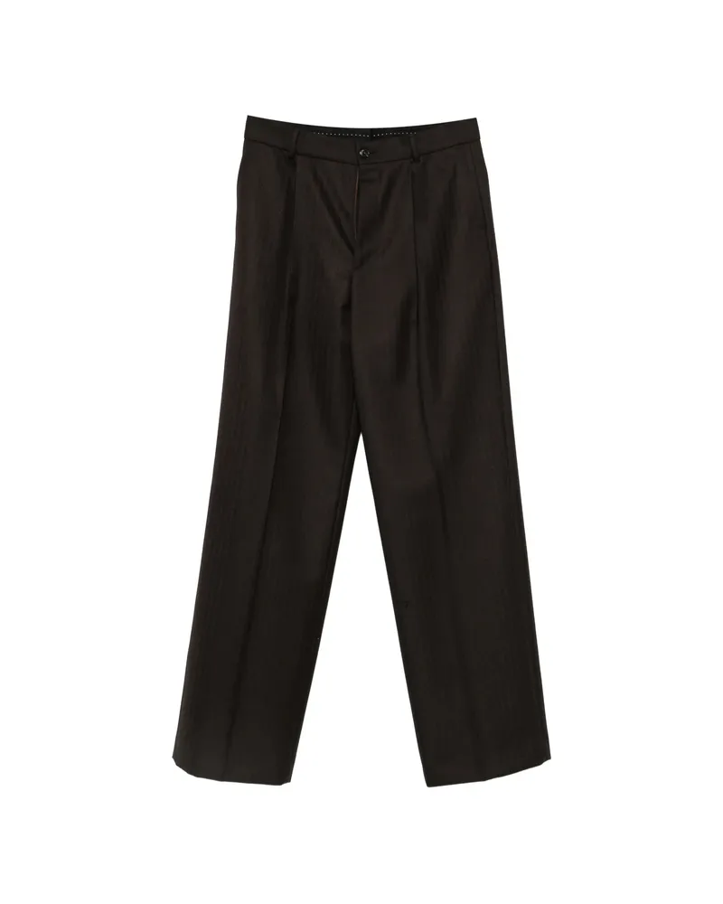 Dries van Noten Herringbone-pattern Wide-leg Trousers Brown