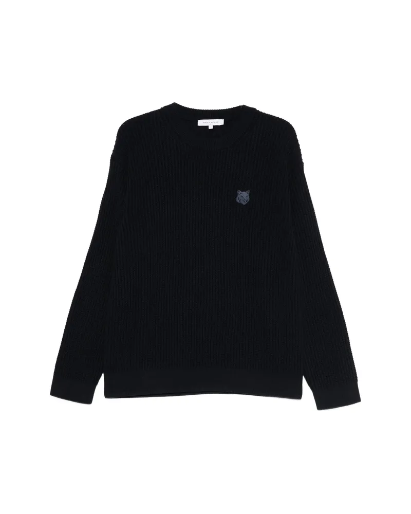 Kitsuné Fox-patch Crew-neck Sweater Blue