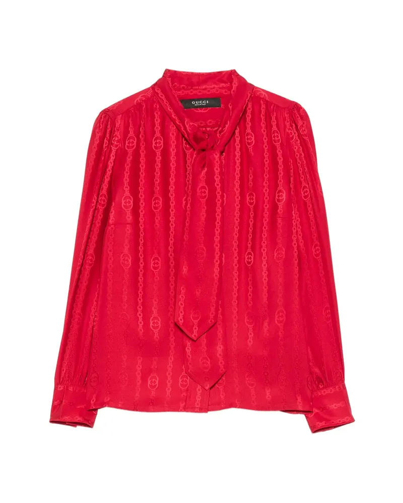 Gucci Jacquard Pussy-bow Shirt Red