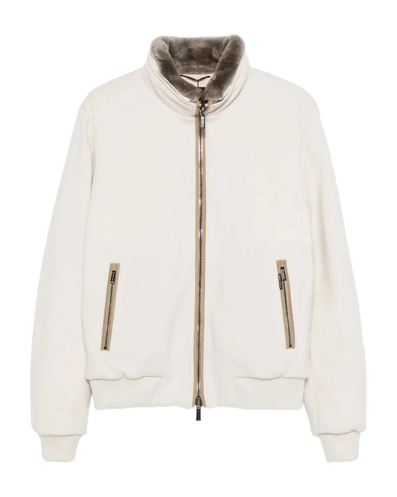 MOORER Fur-trimmed Zip-front Jacket Neutrals