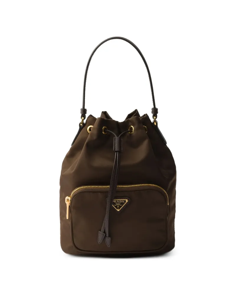 Prada Duet Re-Nylon Bucket Bag Brown