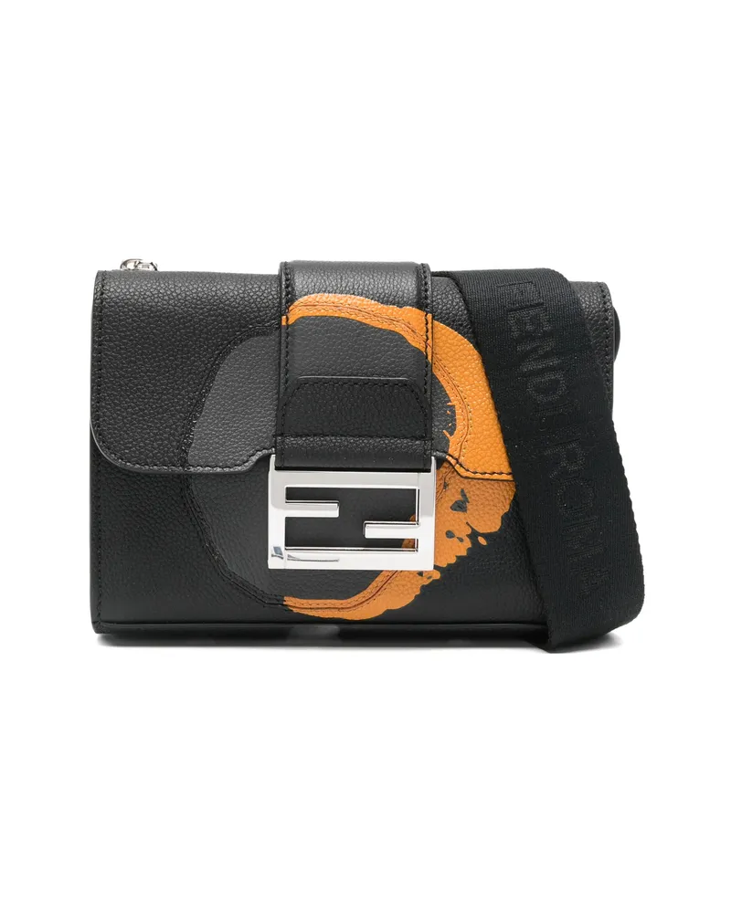 Fendi Baguette Logo-plaque Messenger Bag Black