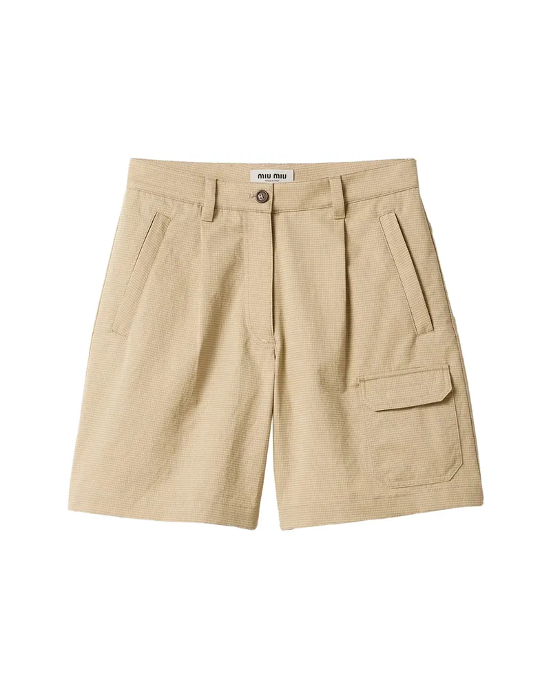 Miu Miu Logo-detail Tailored Shorts Neutrals