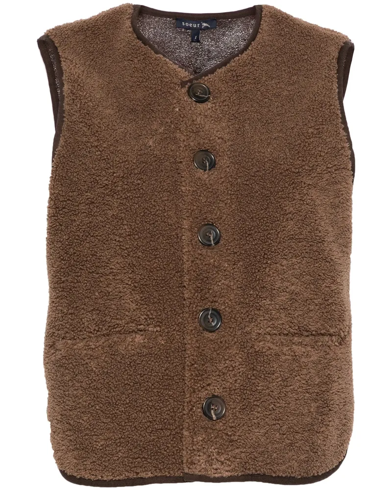 Soeur V-neck Faux-shearling Vest Brown