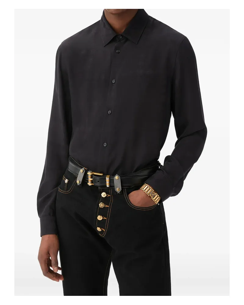 Versace Jacquard Silk Crêpe Satin Silk Shirt Black