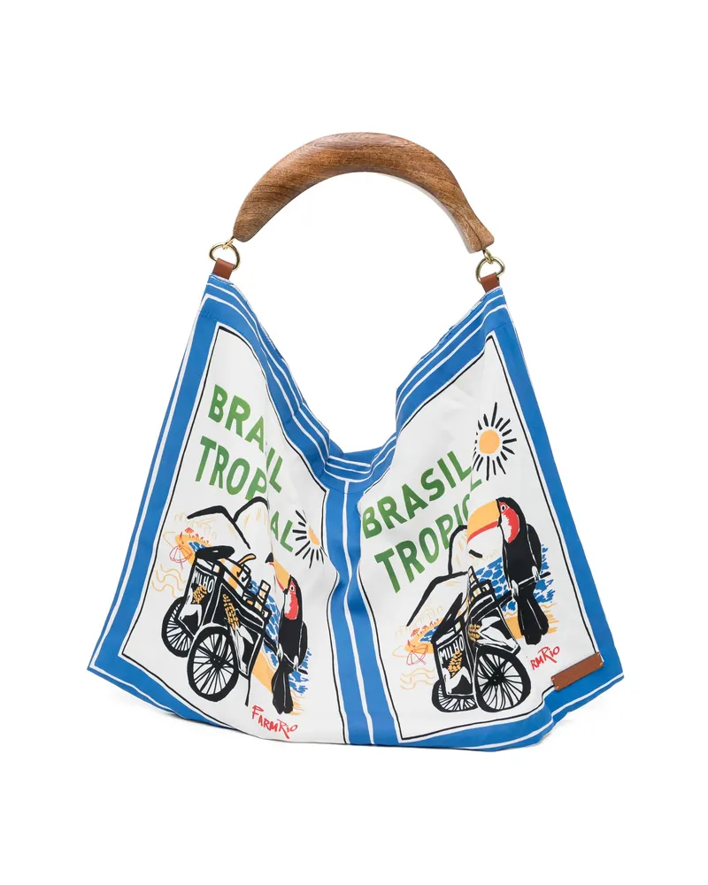 FARM Rio Wooden Handle Graphic Tote Bag White