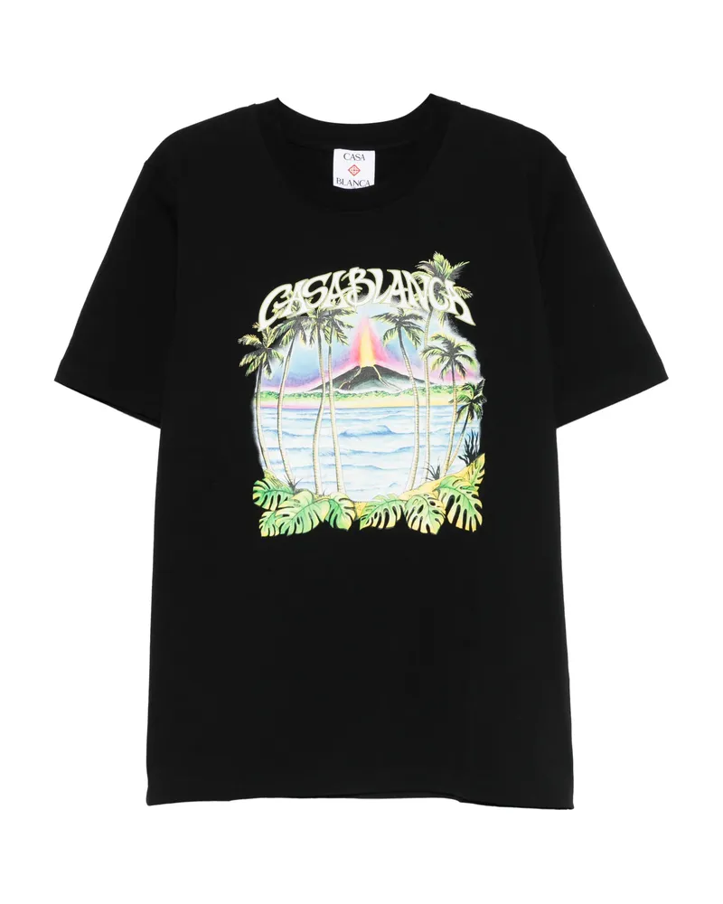 Casablanca Paris Volcano Palm-tree Tropical Print T-shirt Black