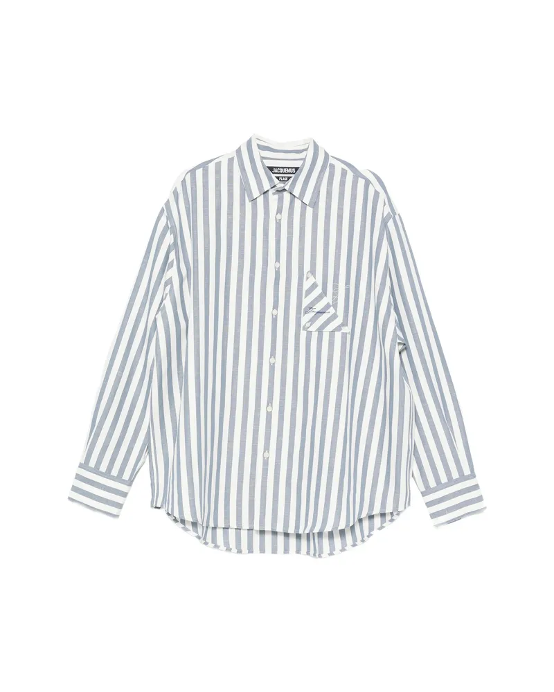 Jacquemus La Chemise Voilier Vertical-stripe Logo-embroidered Shirt Blue