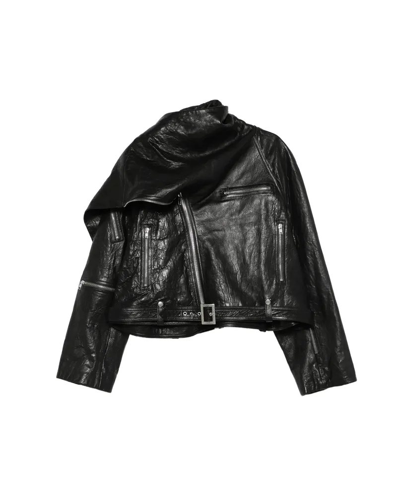Rick Owens Scarf-detail Leather Jacket Black
