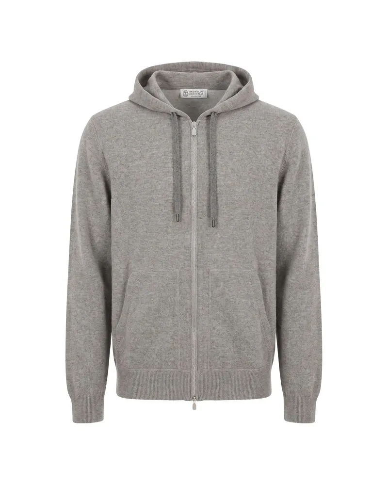 Brunello Cucinelli Cashmere Knit Hoodie With Zipper Grey