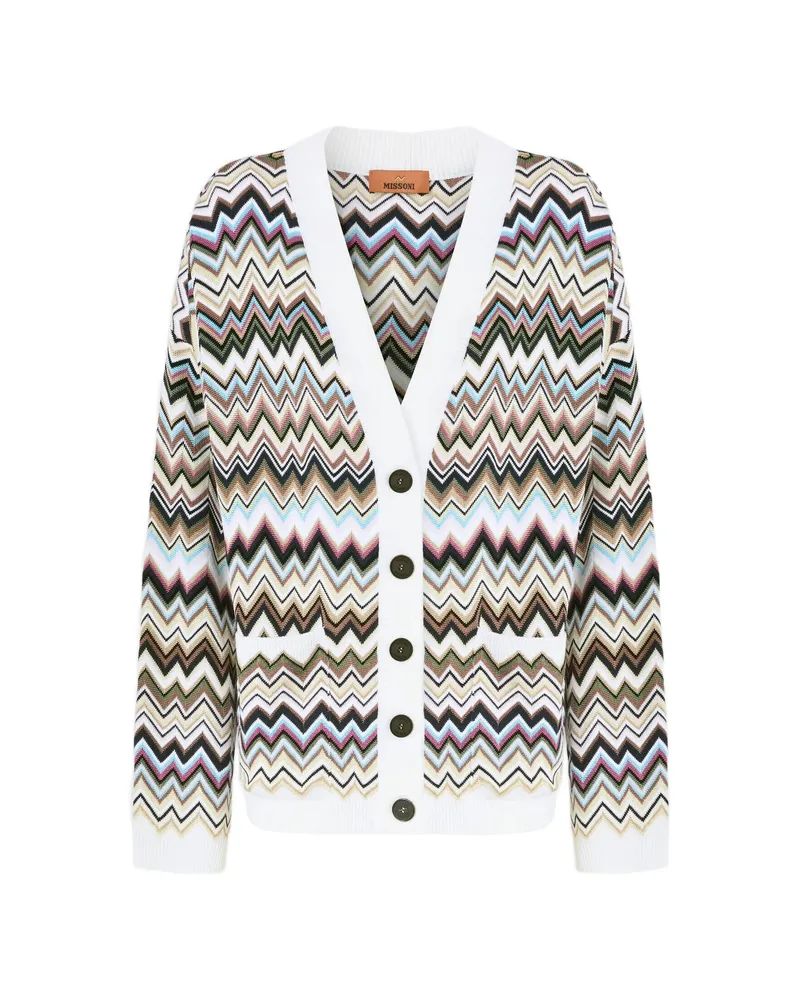 Missoni Zigzag-knit V-neck Cardigan White