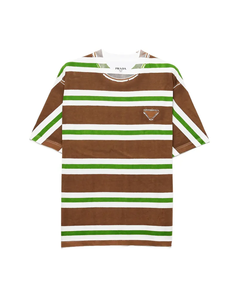 Prada Striped Logo-patch T-shirt Brown