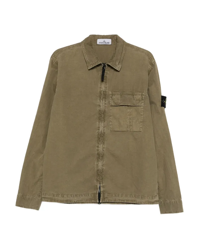 Stone Island Chest-pocket Zip-up Shirt Jacket Green