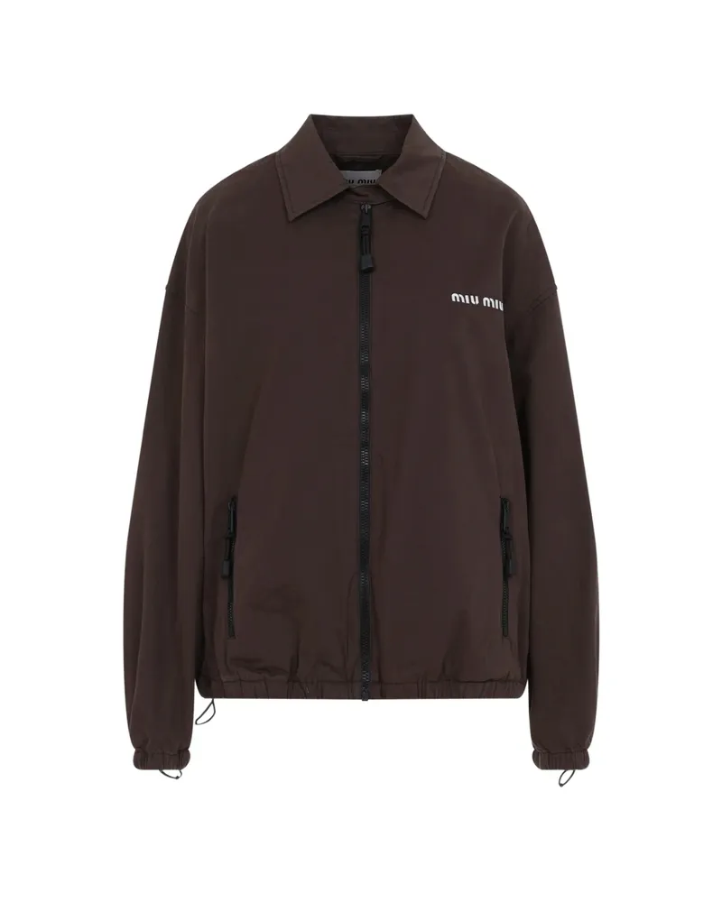 Miu Miu Washed Gabardine Blouson Jacket Brown