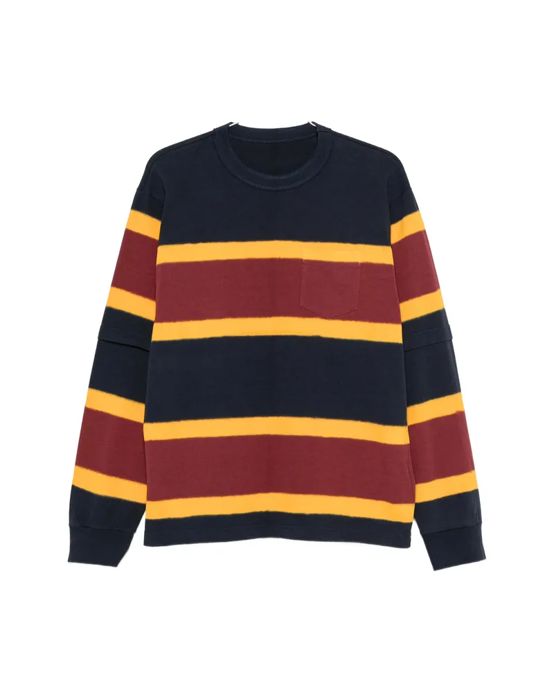 Sacai Striped-knit Layered-sleeve Sweater Blue