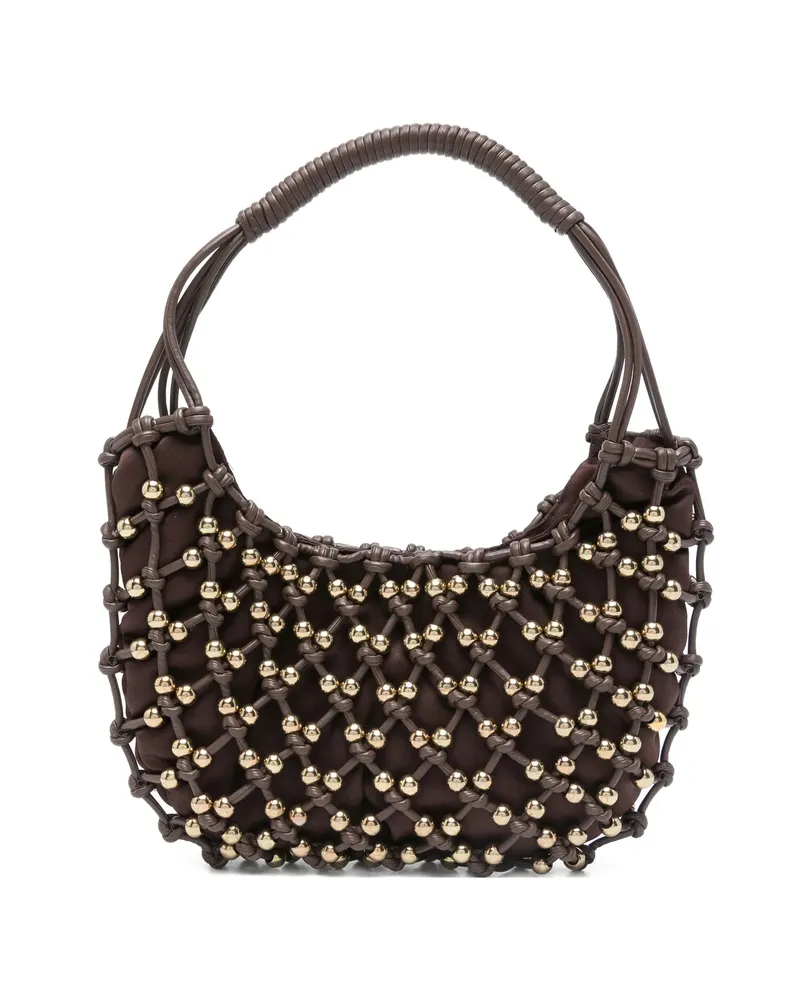 Rosantica Nodi Beaded Shoulder Bag Brown