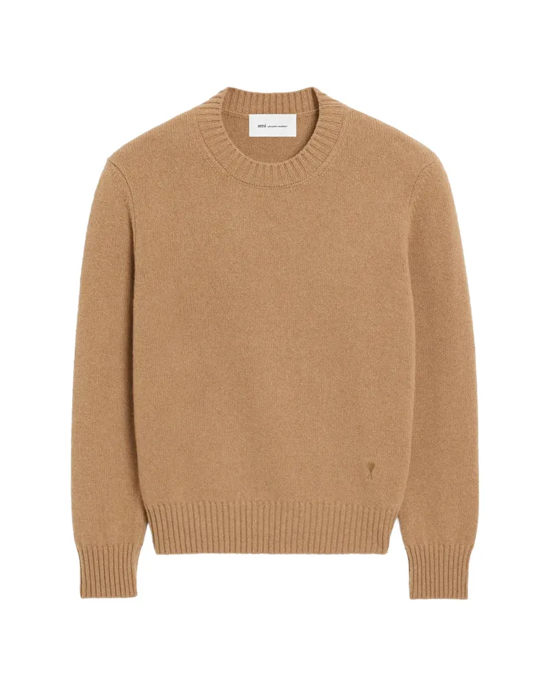 AMI Paris Crew-neck Cashmere Sweater With Ami De Coeur Brown
