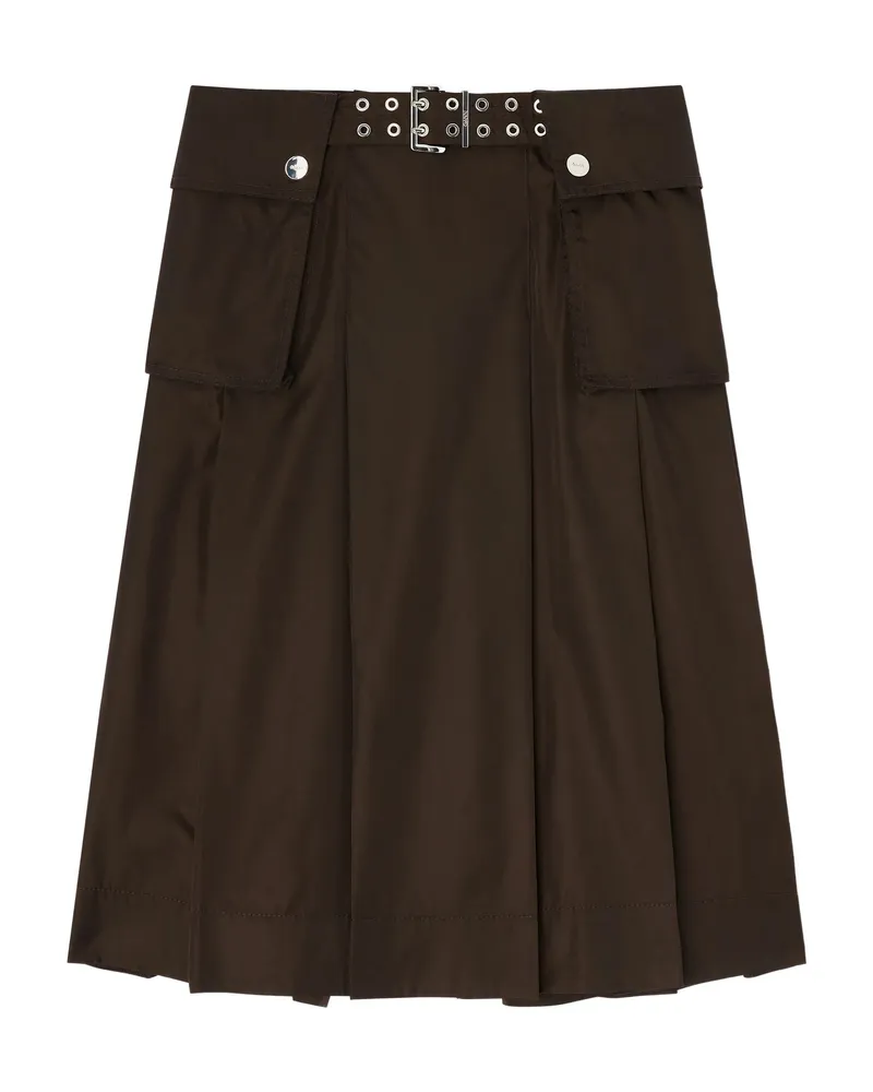 Ganni Belted Pocket Midi Skirt Brown