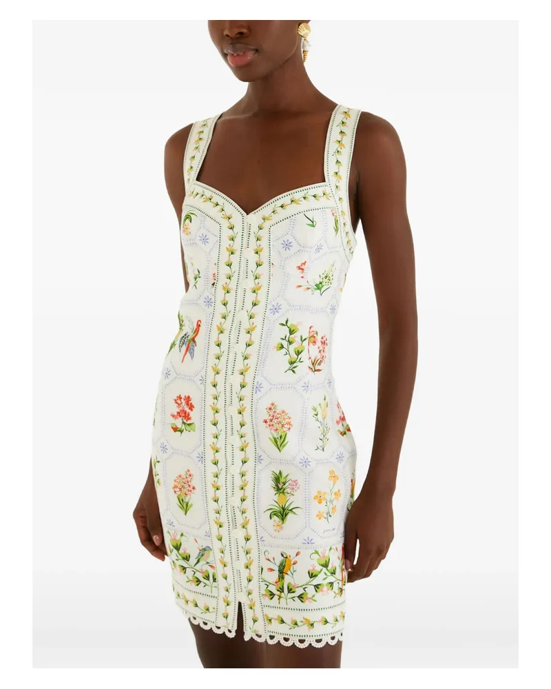 FARM Rio Floral-print Scallop-trim Dress White