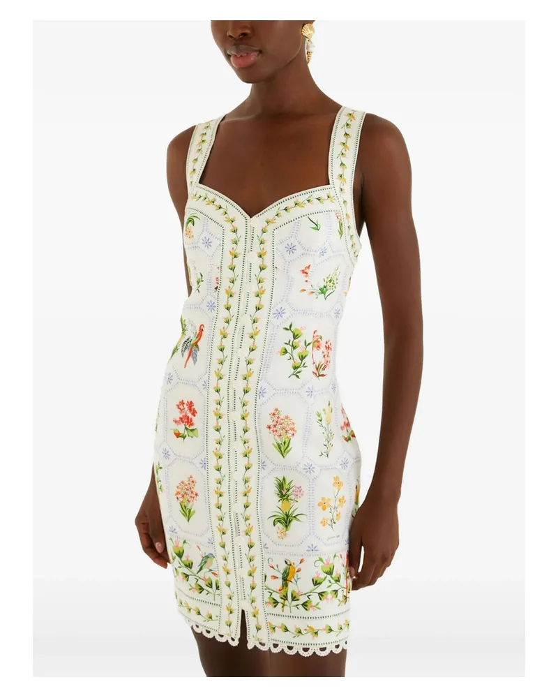 FARM Rio Floral-print Scallop-trim Dress White