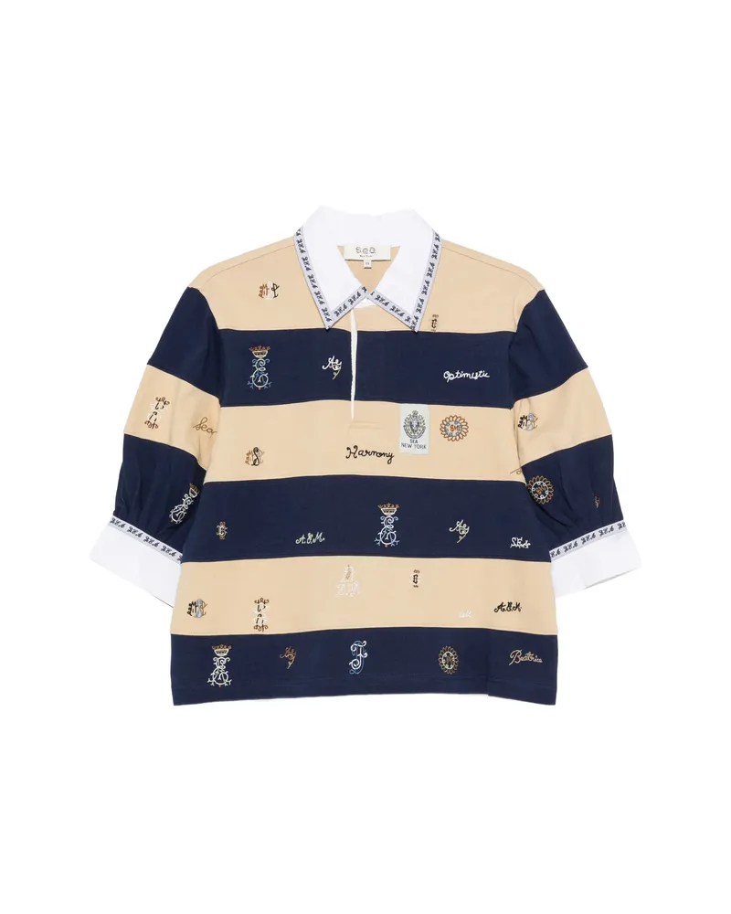 Sea Juliet Embroidered Striped Polo Shirt Neutrals