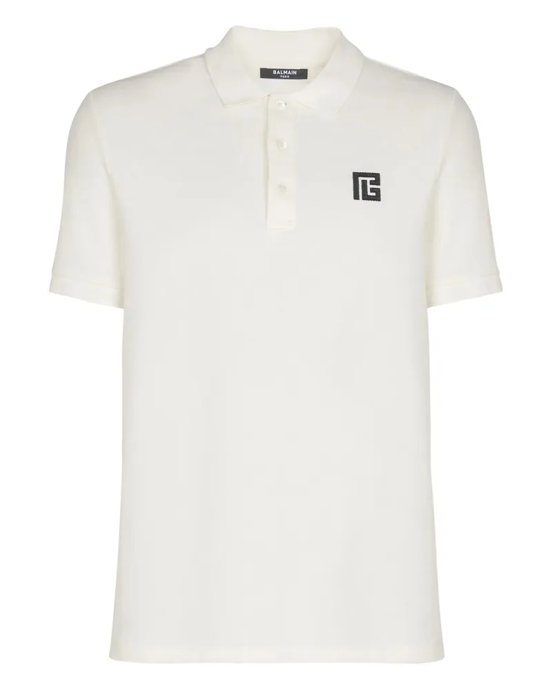 Balmain PB Logo-embroidered Cotton Polo Shirt White