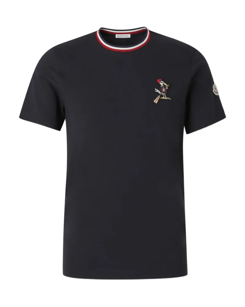 Moncler Embroidered Ribbed T-shirt Blue