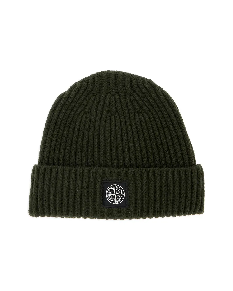 Stone Island Logo-patch Ribbed-knit Beanie Hat Green