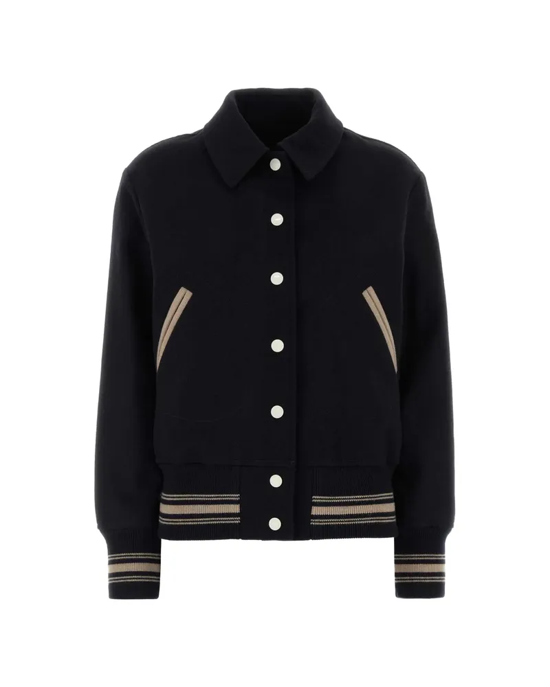 Golden Goose Bomber Jacket In Midnight-blue Wool With Embroidery Blue