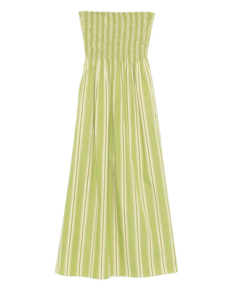 Faithfull The Brand Jamie Midi Striped Smocked Dress Green