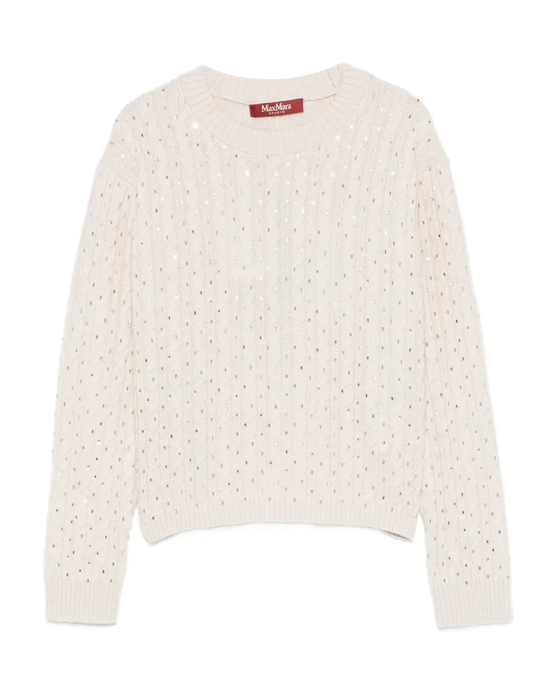 Max Mara Embellished Cable-knit Sweater Neutrals