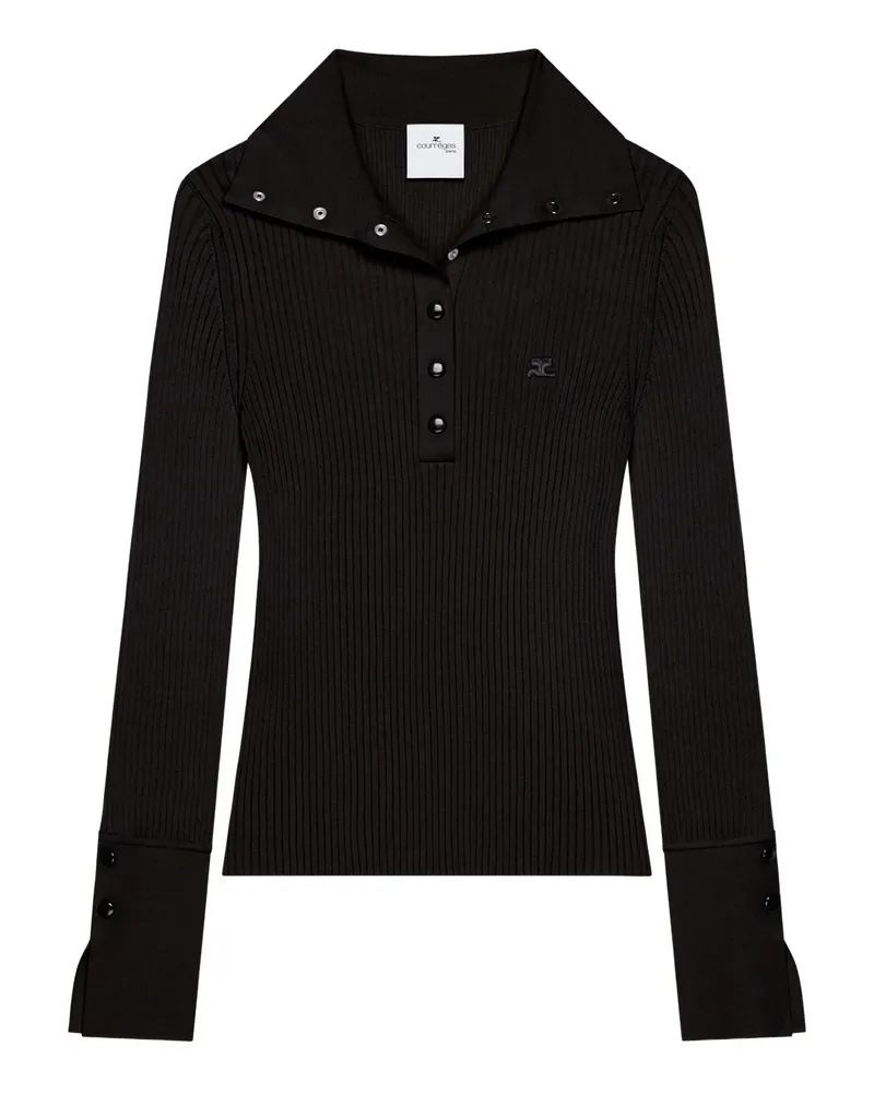 Courrèges Ribbed Polo Top Black